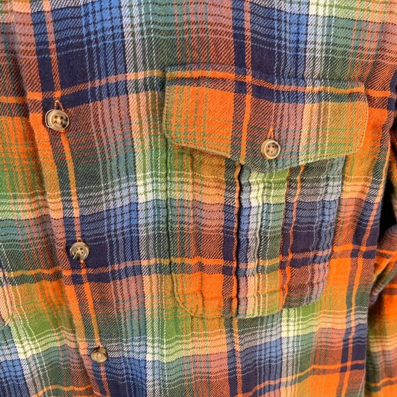 Peter Millar Men's orange, blue and green plaid Mountainside Flannel Large L EUC - Picture 3 of 6